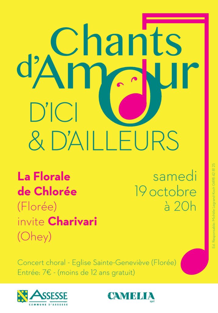Chants d'amour d'ici et d'ailleurs : concert de la Florale de Chlorée le 19 octobre 2019 à 20H à Florée